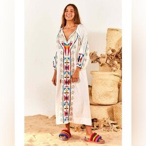 FARM Rio Macaw Linen-Blend Maxi Dress
